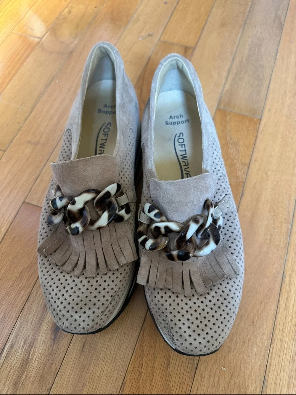 Softwave Beige Perforated Platform Slip-On Loafer with Tortoise Detail